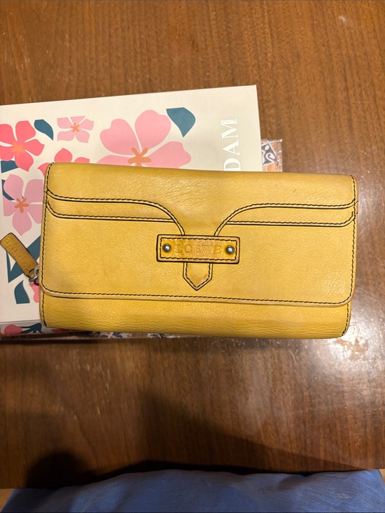 Loewe Handbags - Loewe Mustard Yellow Leather Wallet with Embossed Logo